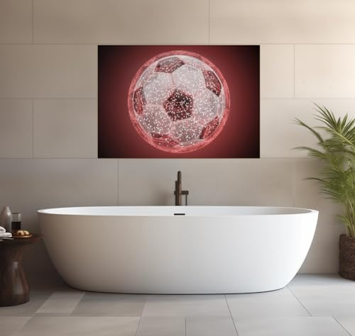 Wallario wasserfestes Poster selbstklebend 70 x 100 cm, Fußball digital - Netzwerk in rot, Badezimmerposter Spritzschutz mit Hochglanzoberfläche in Glasoptik von Wallario