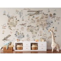 Tiere Weltkarte Und Berühmte Wahrzeichen Der Welt Für Kinder Kinderzimmer Tapete Peel & Stick Wallpaper/Abnehmbare Temporäre von WallbeautyshopCo