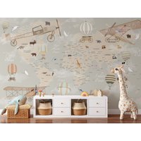 Tiere Weltkarte Und Berühmte Wahrzeichen Der Welt Für Kinder Kinderzimmer Tapete Peel & Stick Wallpaper/Abnehmbare Temporäre von WallbeautyshopCo