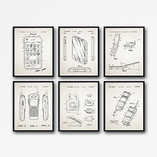 Phone Patent Prints Set of Phone Posters Apple iPhone Samsung Rotary Phone Nokia Mobile Phone Motorola Razor V3 Portable Telephone WB078 (29.7cm x 41.9cm (A3), Ivory) von WallBUddy