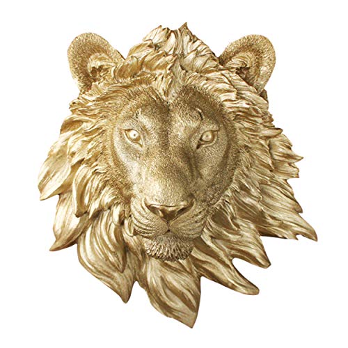 Wallcharmers Löwe Mini in Gold – Kunstkopf-Büste montiert, Fauxidermie, dekorative Kunstharz, Tier-Replik, Halterung, Taxidermie, Dekoration von Wallcharmers