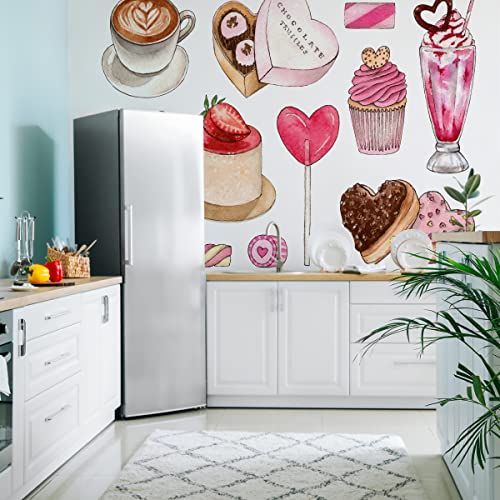 Wallepic Selbstklebende Fototapete Küche Süßigkeiten Kuchen Bonbons Schokolade 208 x 146 Moderne Tapete XXL Torte Herzen Abstrakt Küche Esszimmer Restaurant Wandtapete Br.208xHö.146 von Wallepic