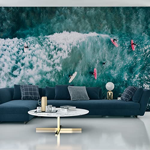 Wallepic Selbstklebende Fototapete Natur Ozean Wellen Wasser Menschen 254 x 184 Moderne Tapete XXL Surfer Sport Landschaft Wohnzimmer Schlafzimmer Büro Flur Wandtapete Br. 254 cm x Hö. 184 cm von Wallepic