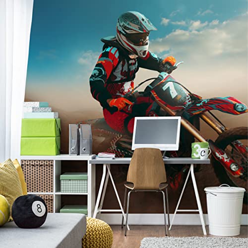 Wallepic Selbstklebende Fototapete Wüste Sand Motorrad Moto-Cross Extreme 180 x 120 Moderne Tapete XXL Sport Rennen 3D Wohnzimmer Schlafzimmer Büro Flur Wandtapete Br.180xHö.120 von Wallepic