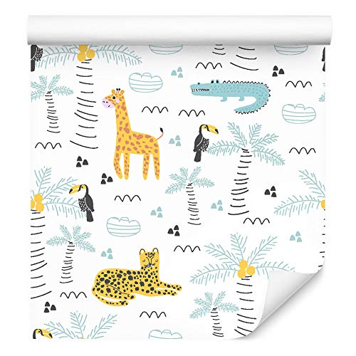 Wallepic Tapete 10m Vlies Tapete Safari Bäume Natur Vliestapete 1000x53cm Wand Tapete Wohnzimmer Kinderzimmer Moderne Wanddeko Wand Dekoration von Wallepic