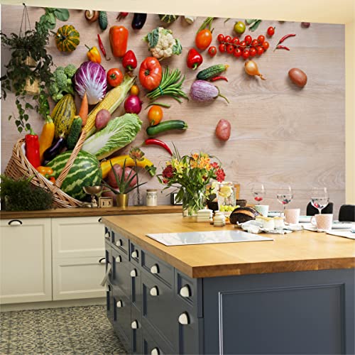 Wallepic Vinyl Glatte Fototapete Küche Obst Gemüse Natur Tapete Wandtapeten 405 x 270 Wohnzimmer Schlafzimmer Moderne Wandbilder XXL Wand Dekoration Br.405xHö.270 von Wallepic