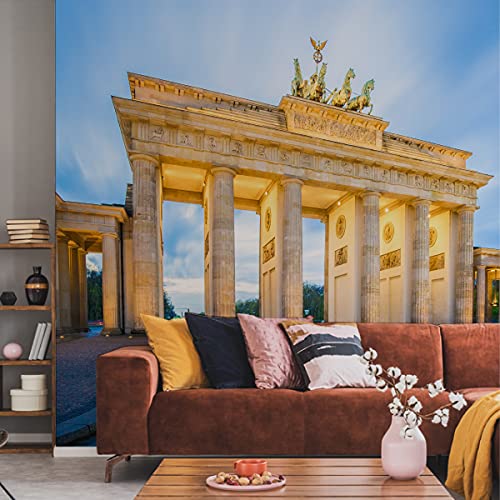 Wallepic Vlies Fototapete Stadt Berlin Brandenburger Tor Säulen 135 x 90 Moderne Tapete XXL Himmel Sonnenuntergang Wohnzimmer Schlafzimmer Büro Flur Wandtapete Br.135xHö.90 von Wallepic