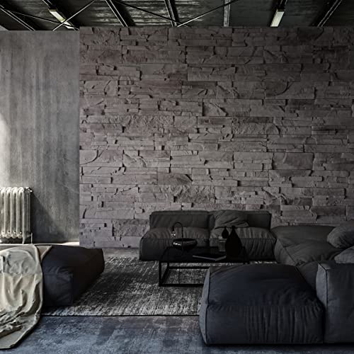 Wallepic Vlies Fototapete Wand Stein Steinoptik Mauer Schiefer 360 x 240 Moderne Tapete XXL Grau Ziegel 3D Wohnzimmer Schlafzimmer Büro Flur Wandtapete Mehrfarbig Abstrakt Br. 360 cm x Hö. 240 cm von Wallepic