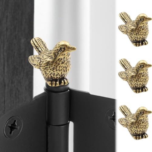 Messing Sparrow Scharnierköpfe Dekorative Topper Set von 3 – Magnetische Scharnierkopf-Topper – Vintage Vogel-Türscharnierkopf Heimdekoration von Wallertree