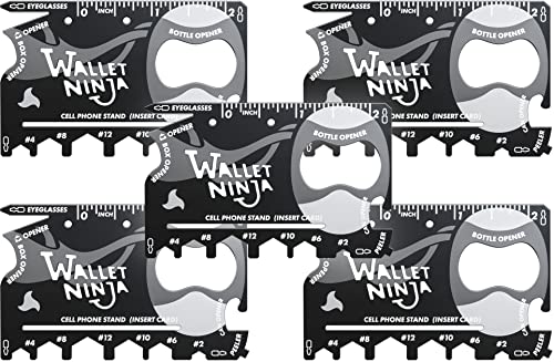 Wallet Ninja Multitool Karte - 18 in 1 Kreditkartengröße Multitool für schnelle Reparaturen, EDC Survival Gear, Flaschenöffner, Camping - Cooles Gadget und Strumpffüller - Schwarz (5) von Wallet Ninja