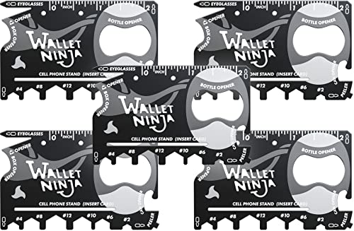 Wallet Ninja Multitool Karte - 18 in 1 Kreditkartengröße Multi-Tool für schnelle Reparaturen, EDC Survival Ausrüstung, Flaschenöffner, Camping - Cooles Gadget und Strumpffüller - Schwarz (5) von Wallet Ninja