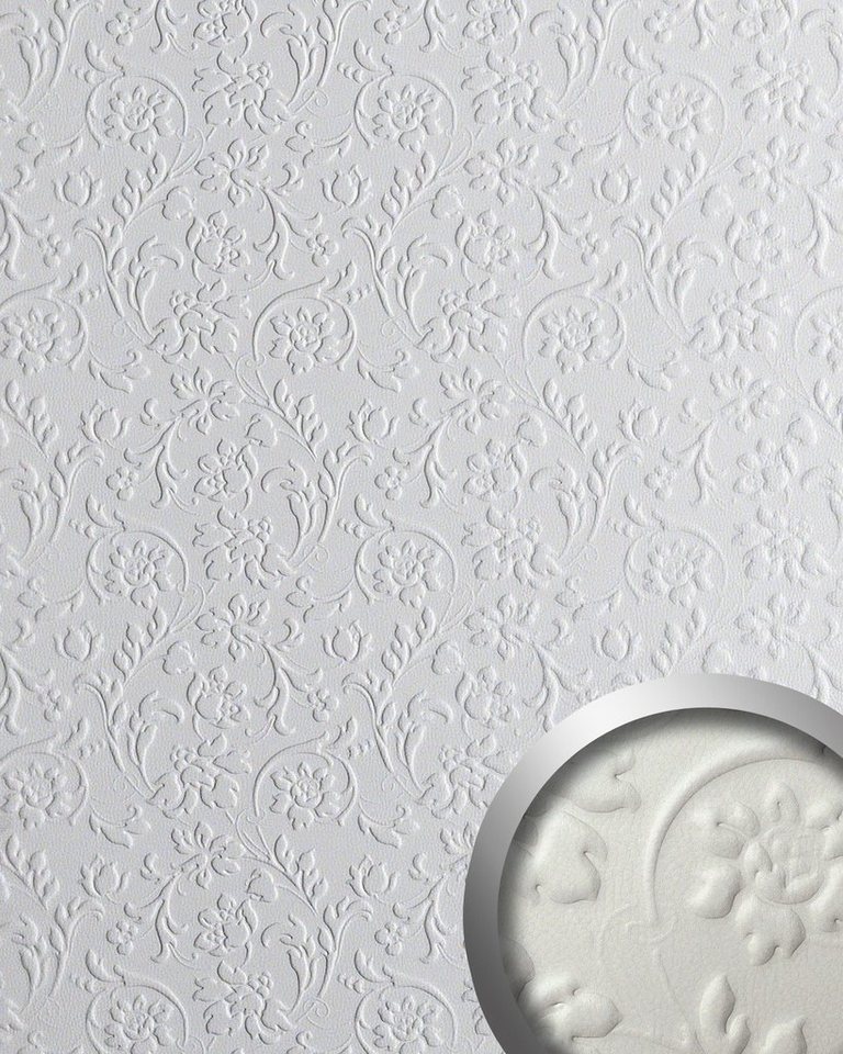 Wallface Wandpaneel 13473-SA, BxL: 100x260 cm, 2.6 qm, (Dekorpaneel, 1-tlg., Wandverkleidung in Leder-Optik mit Blumendekor) selbstklebend, weiß matt von Wallface