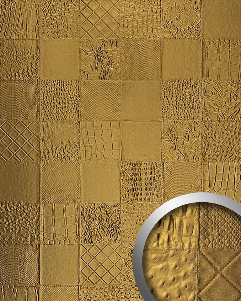 Wallface Wandpaneel 13926-SA, BxL: 100x260 cm, 2.6 qm, (Dekorpaneel, 1-tlg., Wandverkleidung in Leder-Optik) selbstklebend, Gold, metallisch glänzend von Wallface