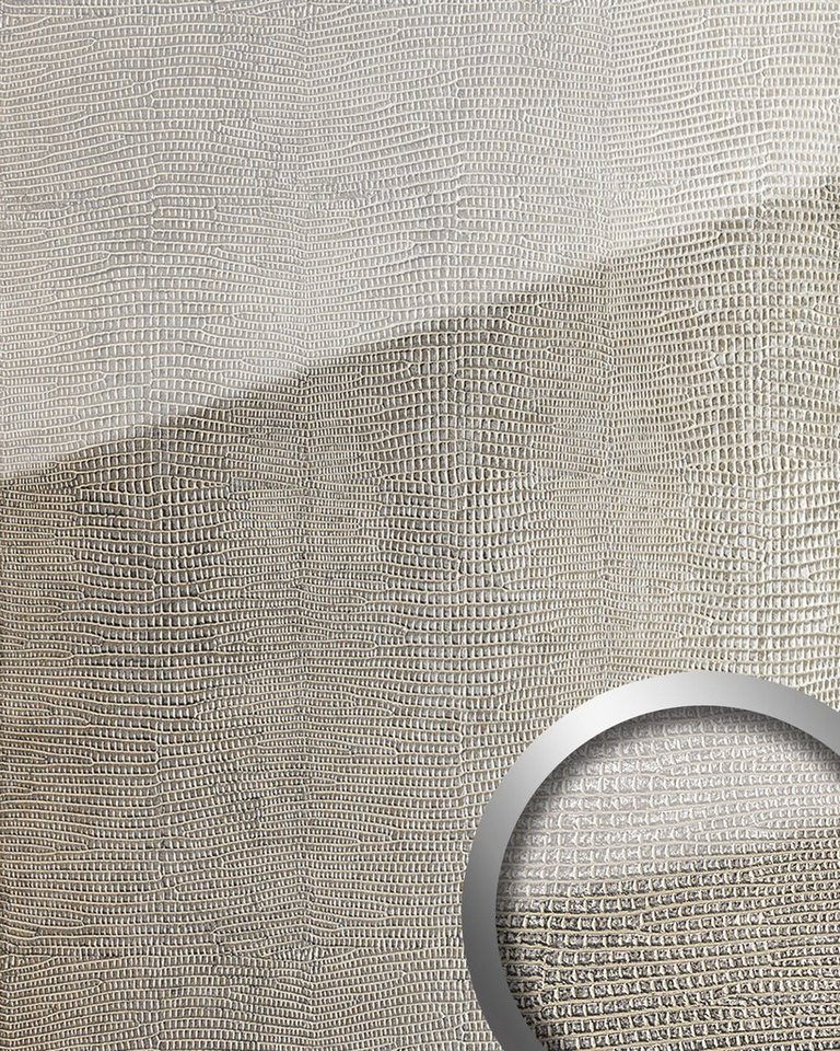 Wallface Wandpaneel 16979-SA-AR, BxL: 100x260 cm, 2.6 qm, (Dekorpaneel, 1-tlg., Wandverkleidung mit Leguanleder-Muster in Glas-Optik) selbstklebend, silber, silbergrau, glänzend, abriebfest von Wallface