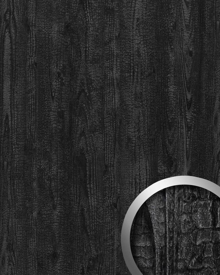 Wallface Wandpaneel 25549 Carbonized Wood Nature Wandpaneel Holz Optik matt schwarz 2,6 m2, BxL: 2x2600 cm, 2.6 qm, (Wandpaneel, Wandverkleidung in Natur Dekor) schwarz strukturiert von Wallface