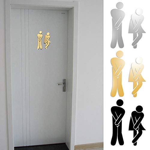 3D Abnehmbare Mann Frau Spiegel Aufkleber Waschraum Wegweiser Wc Tür Eingang Zeichen DIY Wandaufkleber Wohnkultur Aufkleber (Color : Gold) von Wallfire