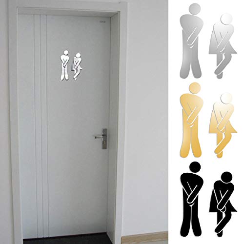 3D Abnehmbare Mann Frau Spiegel Aufkleber Waschraum Wegweiser Wc Tür Eingang Zeichen DIY Wandaufkleber Wohnkultur Aufkleber (Color : Silver) von Wallfire