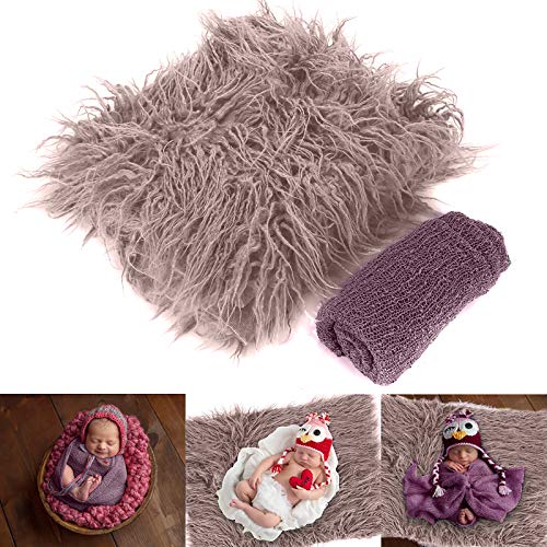 Wallfire Baby Neugeborene Foto Requisiten Wraps, 2 Stück Neugeborene Baby Foto Requisiten Fluffy Decke Stretch Ripple Wrap Set Fotografie Matte Hintergründe DIY Foto Requisiten für Jungen Mädchen von Wallfire