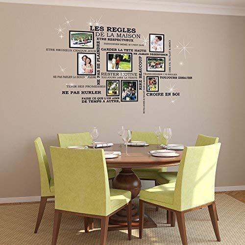 Wallflexi Swarovski Kristall und Haus Regeln Französisch Spruch Vogelkäfig Wand Sticker mit Foto Holzrahmen, Vinyl Mehrfarbig, 90 X 30 X 0.05 CM von WALPLUS