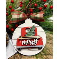 Roter Lkw Weihnachtsbaum Ornament - Dekoration Urlaub Baum Holz von WallflowersbyKerri