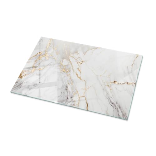 Dekorative Glasplatte 100x70 cm Wasserdicht Polierte Kanten Glatte Oberfläche Sicherungsblech Installationswerkzeuge Fleckenbeständigkeit Schutz vor Kontamination - Eleganter Marmor mit Adern von Wallfluent