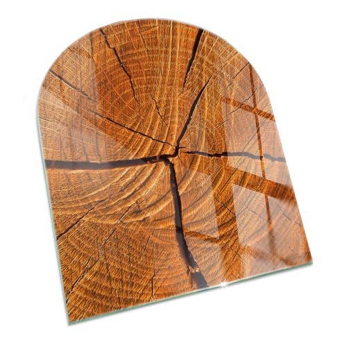 Kamin Bodenplatte Glas 80x70 cm Bodenbelag Schutz vor Schäden Spritzwasserschutz Schutz vor Glut Wohnzimmer Sicherungsblech Rundbogen Herdboden Polierte Kanten - Holzmaserung im Querschnitt von Wallfluent