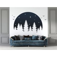 Mond Silhouette Aufkleber Pine Silhouete Kiefer Wandaufkleber Fenster Wandtattoo Raum Decormond Vinyl Du0035 von WallifyDesigns