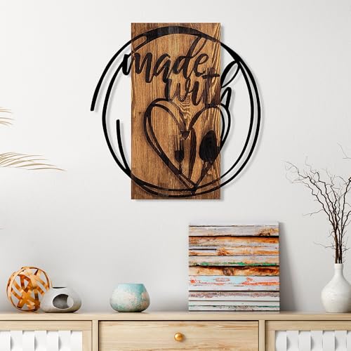 Elegant Decorative Wooden Wall Accessory, 55 x 57 cm | 100% Real Wood (3 cm) & Metal (1.5 mm) | Unique Walnut & Black Finish, Perfect for Home Decor von Wallity