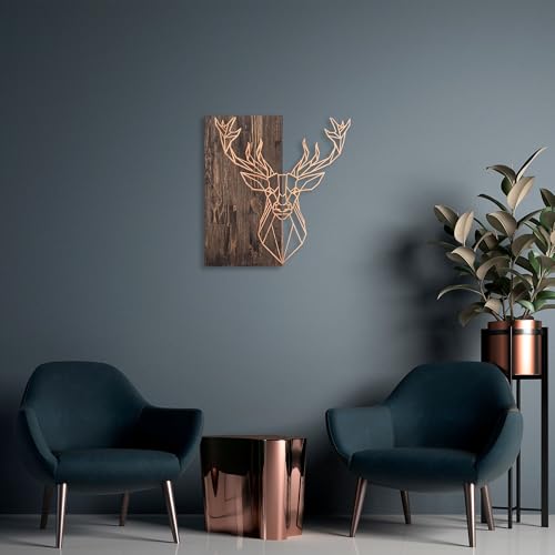 Elegant Decorative Wooden Wall Accessory, 56 x 58 cm, Walnut & Copper | 50% Wood (3 cm) & 50% Metal (1.5 mm) | Wall-Mountable, Unique Design von Wallity