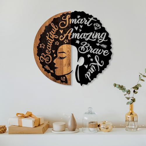 Elegant Decorative Wooden Wall Accessory, 56 x 59 cm | 100% Real Wood (3 cm) & Metal (1.5 mm) | Unique Walnut & Black Finish, Perfect for Home Decor von Wallity
