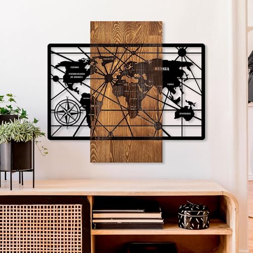 Elegant Decorative Wooden Wall Accessory, 57 x 63 cm | 100% Real Wood (3 cm) & Metal (1.5 mm) | Unique Walnut & Black Finish, Perfect for Home Decor von Wallity