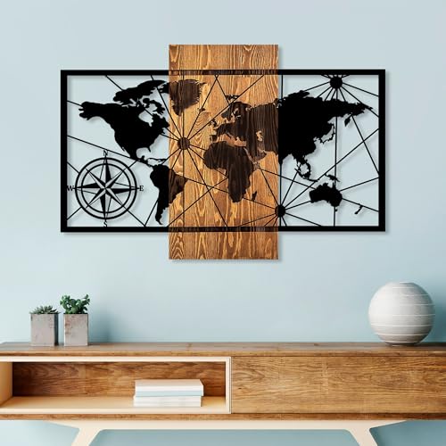 Elegant Decorative Wooden Wall Accessory, 57 x 84 cm | 100% Real Wood (3 cm) & Metal (1.5 mm) | Unique Walnut & Black Finish, Perfect for Home Decor von Wallity