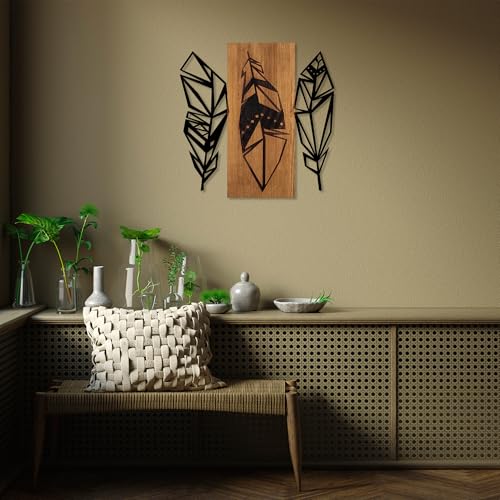 Elegant Decorative Wooden Wall Accessory, 58 x 59 cm | 50% Wood (3 cm Thick) & 50% Metal | Unique Walnut & Black Finish, Perfect for Modern Decor von Wallity