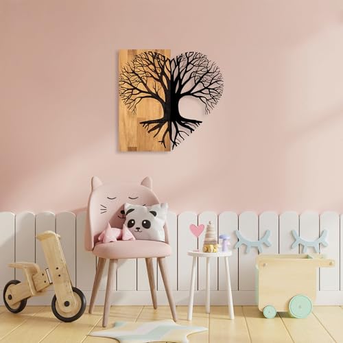 Elegant Decorative Wooden Wall Accessory, 58 x 60 cm | 50% Wood (3 cm Thick) & 50% Metal | Unique Walnut & Black Finish, Perfect for Modern Decor von Wallity