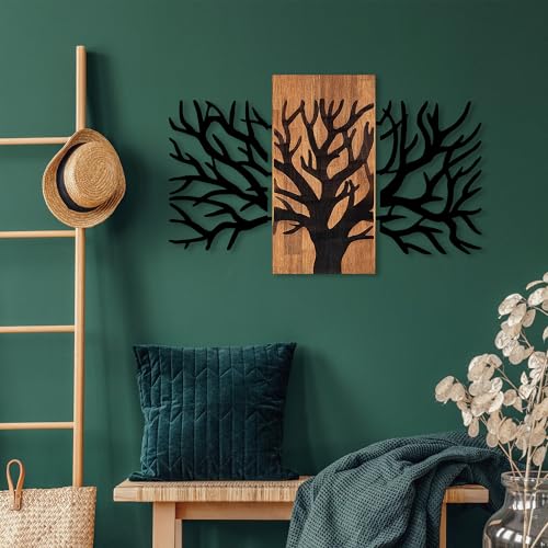 Elegant Decorative Wooden Wall Accessory, 59 x 96 cm, 100% Wood & Metal, Walnut & Black | Unique Design, Perfect for Home Decor | 4.2 kg von Wallity
