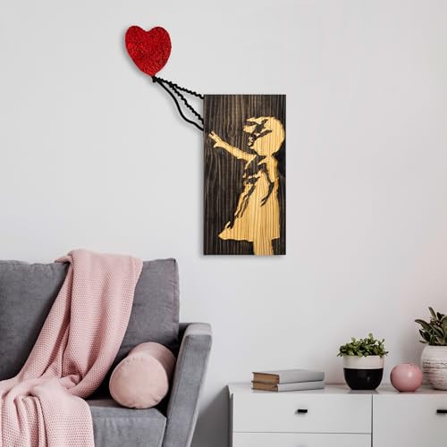 Elegant Decorative Wooden Wall Accessory, 60 x 83 cm | 100% Real Wood (3 cm) & Metal (1.5 mm) | Unique Walnut, Brown & Red Finish, Perfect for Home Decor von Wallity