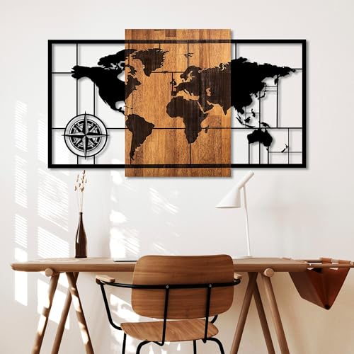 Elegant Decorative Wooden Wall Accessory, 70 x 121 cm | 100% Real Wood (3 cm) & Metal (1.5 mm) | Unique Walnut & Black Finish, Perfect for Any Space von Wallity