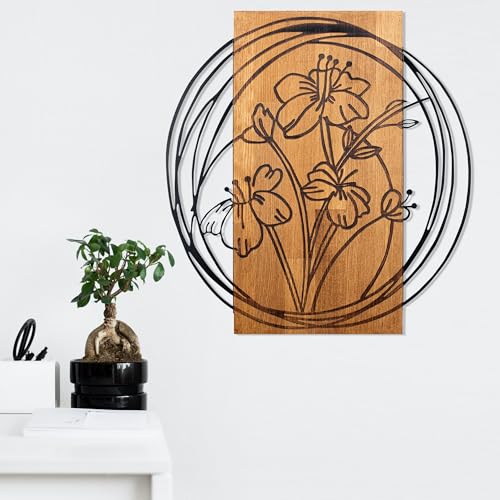 Elegant Decorative Wooden Wall Accessory, Black & Walnut, 55 x 57.5 cm | 100% Metal Frame (1.2 mm) & Solid Wood (3 cm) | Perfect for Modern Decor von Wallity