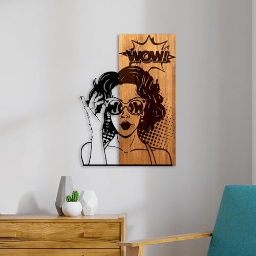 Elegant Decorative Wooden Wall Accessory, Walnut & Black, 42 x 58 x 3 cm | 50% Wood (3 cm) & 50% Metal (1.5 cm) | Unique Design with Natural Variations von Wallity