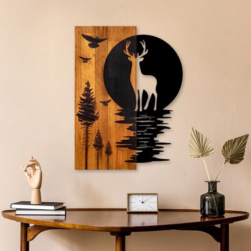 Elegant Decorative Wooden Wall Accessory, Walnut & Black, 43 x 58 x 3 cm | 100% Wood (3 cm) & Metal (1.5 mm) | Unique Design for Stylish Home Decor von Wallity