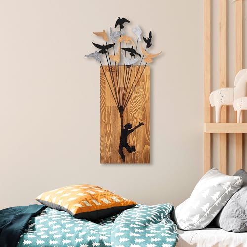 Elegant Decorative Wooden Wall Accessory, Walnut & Black, 45 x 86 cm | 100% Wooden (3 cm) & Metal (1.5 mm) | Easy Wall-Mount Design for Stylish Decor von Wallity