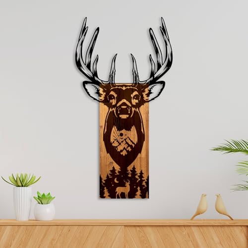 Elegant Decorative Wooden Wall Accessory, Walnut & Black, 48 x 58 x 3 cm | 50% Wood (3 cm) & 50% Metal (1.5 cm) | Unique Design for Modern Spaces von Wallity