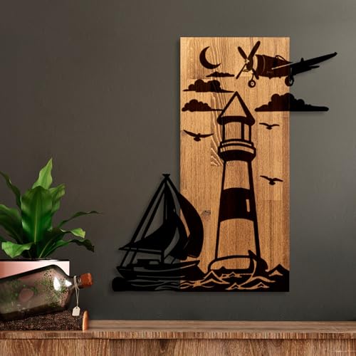 Elegant Decorative Wooden Wall Accessory, Walnut & Black, 52 x 58 x 3 cm | 50% Wood (3 cm) & 50% Metal (1.5 cm) | Unique Design for Modern Spaces von Wallity