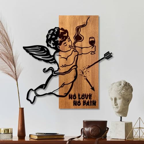 Elegant Decorative Wooden Wall Accessory, Walnut & Black, 57 x 58 x 3 cm | 50% Wood (3 cm) & 50% Metal (1.5 cm) | Unique Design for Modern Spaces von Wallity