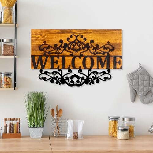 Elegant Decorative Wooden Wall Accessory, Walnut & Black, 58 x 36 x 3 cm | 100% Wood (3 cm) & Metal (1.5 mm) | Unique Design for Stylish Home Décor von Wallity