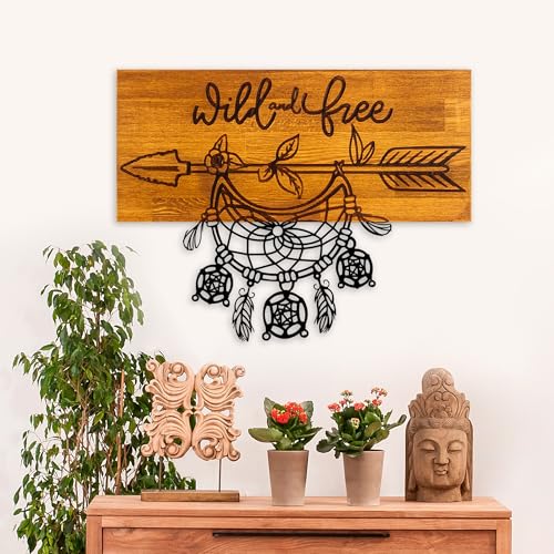 Elegant Decorative Wooden Wall Accessory, Walnut & Black, 58 x 45 x 3 cm | 100% Wood (3 cm) & Metal (1.5 mm) | Unique Design for Stylish Home Decor von Wallity