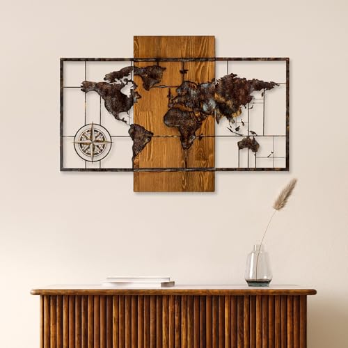 Hand-Painted Decorative Wooden Wall Accessory, 58 x 85 cm | 100% Wood (3 cm) & Metal (1.5 mm) | Unique Walnut & Brown Finish, Perfect for Home Decor von Wallity