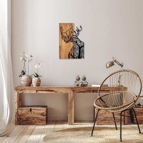 Stylish Decorative Wooden Wall Accessory, Black & Walnut, 41 x 3 x 58 cm | 50% Wood (3 cm) & 50% Metal (1.5 mm) | Unique Design for Home Decor von Wallity