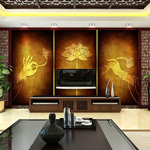 Bergamotte Lotus Tapete Thailand Thai Beauty Salon Buddhistisches Tempel Wandbild Südostasiatische Stil Dekoration Buddh Tapete Wanddekoration fototapete 3d Vlies wandbild Schlafzimmer-250cm×170cm von Wallpaper-3D-WYJ