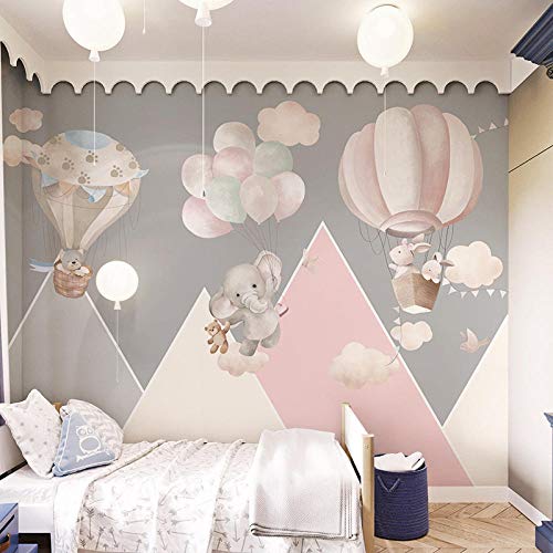 XLMING Graue Kinderzimmer Tapete Mädchen Schlafzimmer Cartoon Tapete Heißluftballon Kindergarten Junge Zimmer Tapete Nahtlos Wanddekoration fototapete 3d Vlies wandbild Schlafzimmer-250cm×170cm von Wallpaper-3D-WYJ